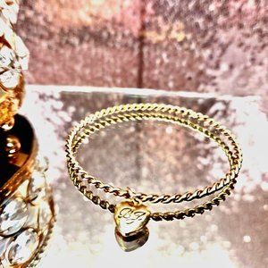 Betsey Johnson Bangle Charm Bracelet Dangling Heart Gold-Tone Jewelry
